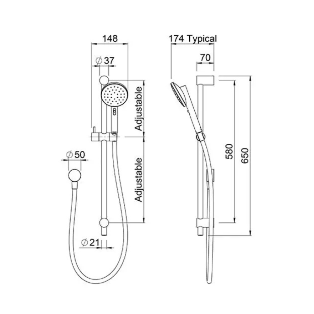 Methven Minimalist MK Slide shower - chrome - MNSRCP