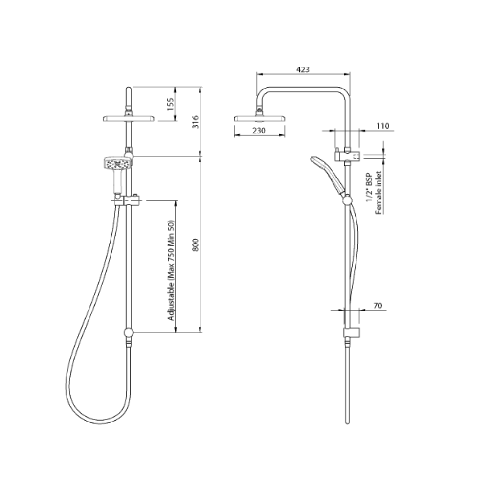 Methven Waipori Satinjet shower system chrome - WASSCPGR