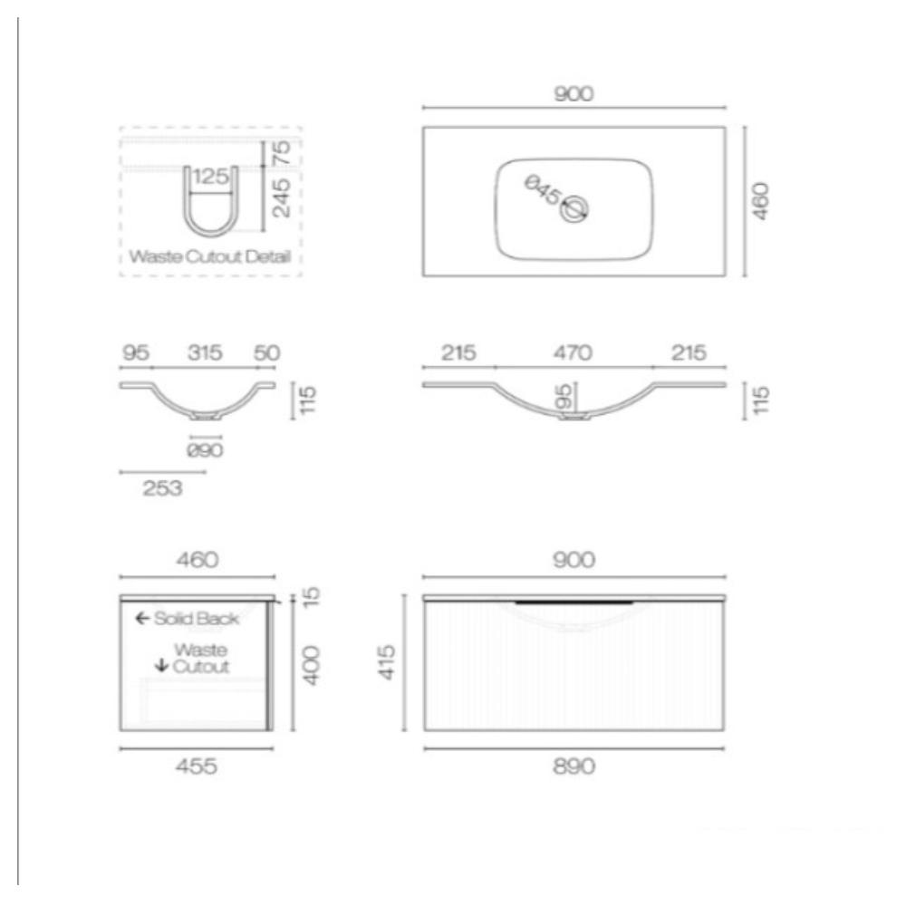 Plumbline Forma Spio 900 1 Drawer Vanity - Tusk