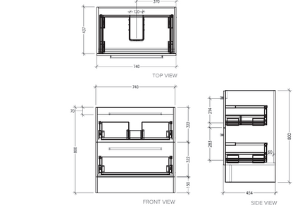 Newtech Frank 750mm Floorstanding 2 Drawer Vanity - Charred Oak