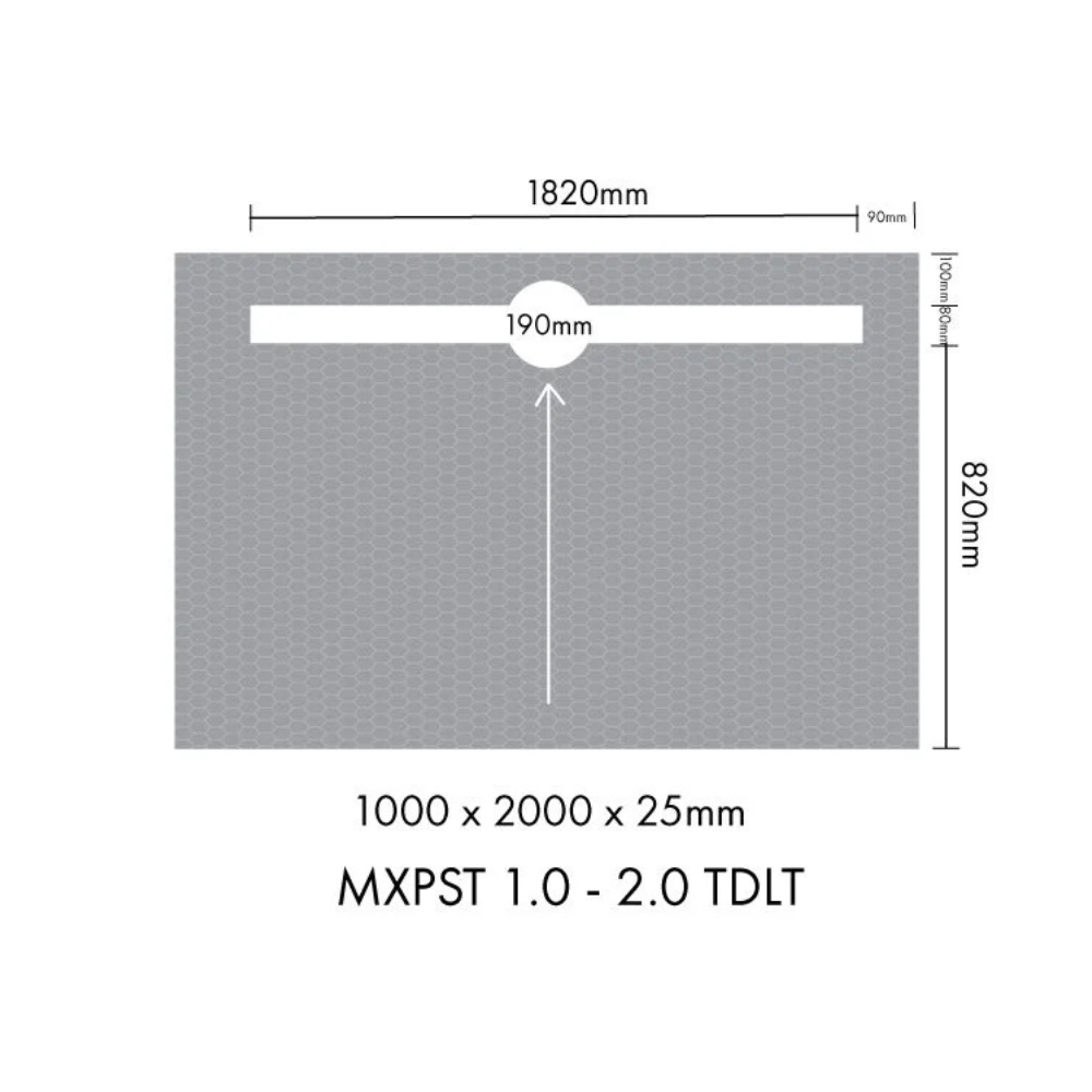 Marmox Ready to tile over shower base 2000mm x 1000mm -channel-trough drain traverse (no tiles)