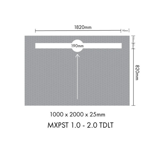 Marmox Ready to tile over shower base 2000mm x 1000mm -channel-trough drain traverse (no tiles)
