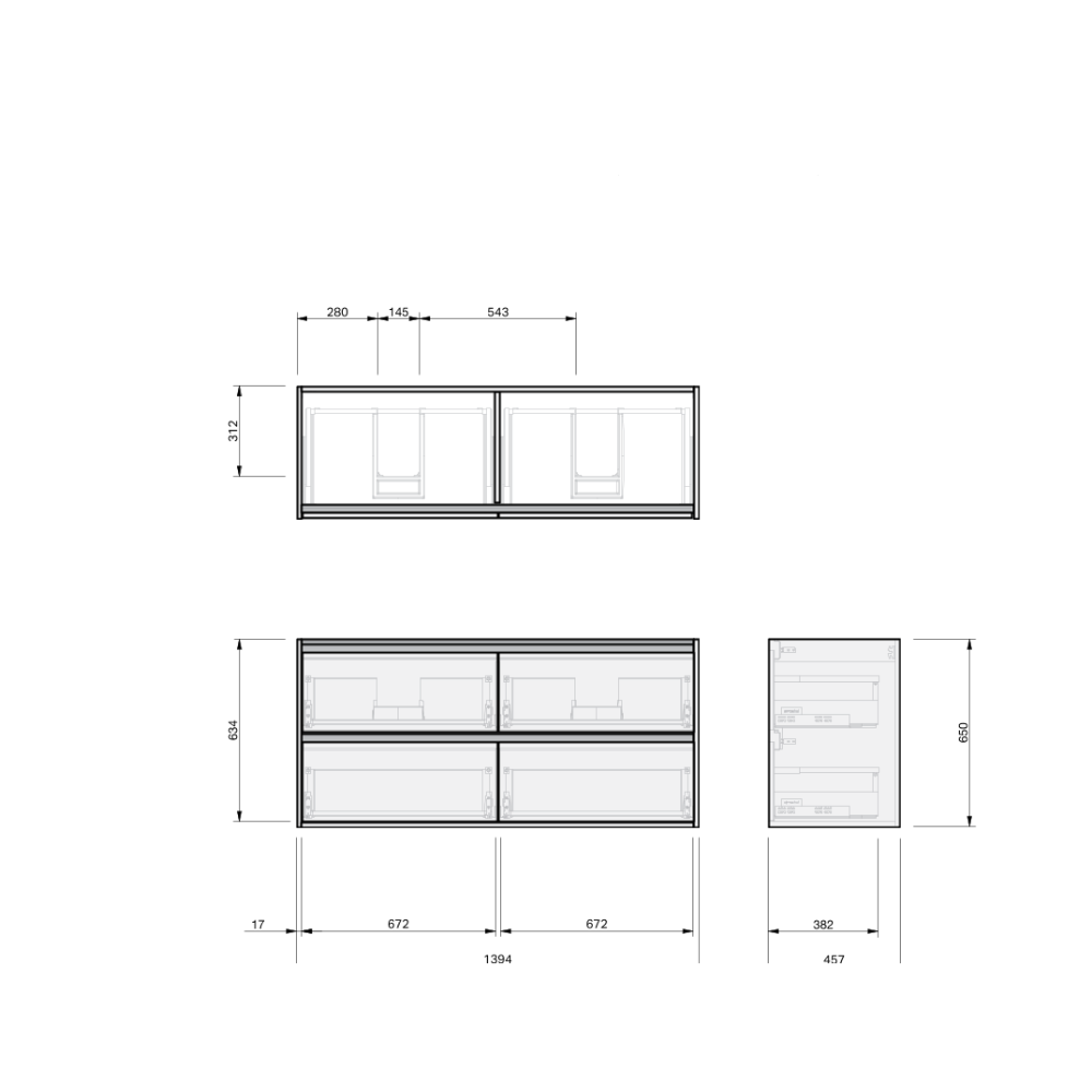 St Michel City 46 1200mm Double Bowl 4DR wall hung - Charred Oak/Ext-Nickle