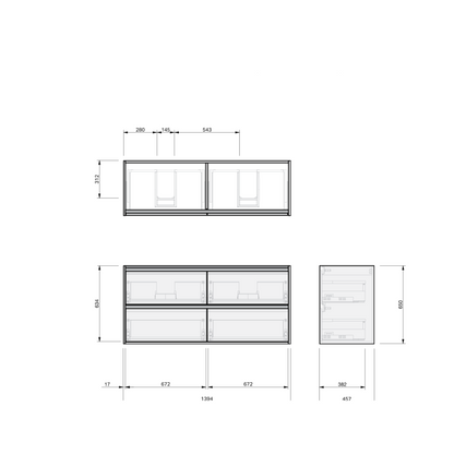 St Michel City 46 1200mm Double Bowl 4DR wall hung - Charred Oak/Ext-Nickle