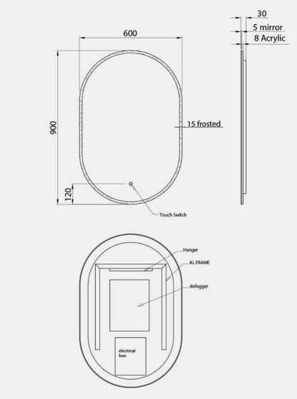 Waterware Verre mirror 600x900mm LED/Demister