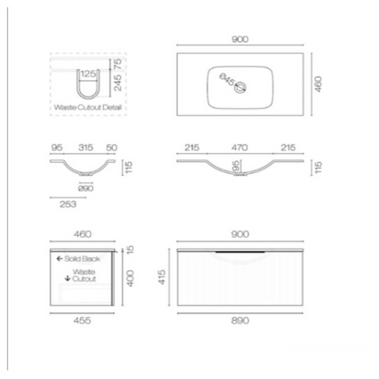 Plumbline Forma Spio 900 1 Drawer Vanity - Tusk