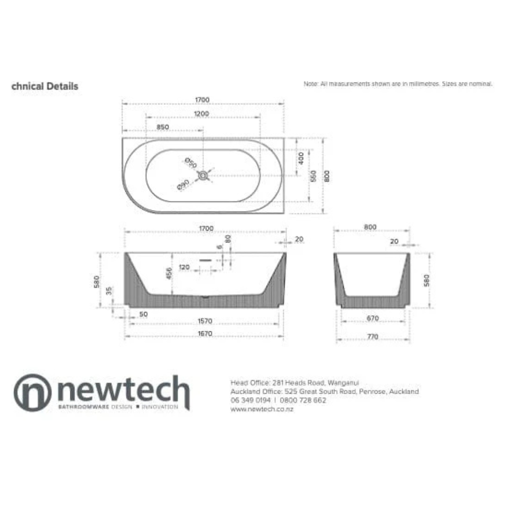 Newtech - Willow Right Corner Back-to-Wall Bath