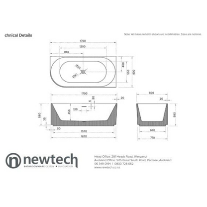 Newtech - Willow Right Corner Back-to-Wall Bath