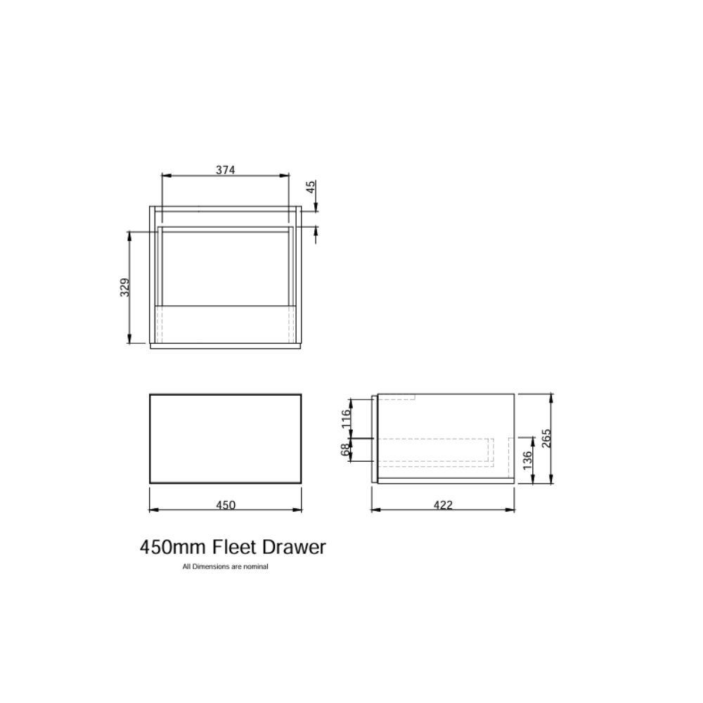 Athena Fleet 1200mm Wall hung Vanity -Indian Ink/Baroque